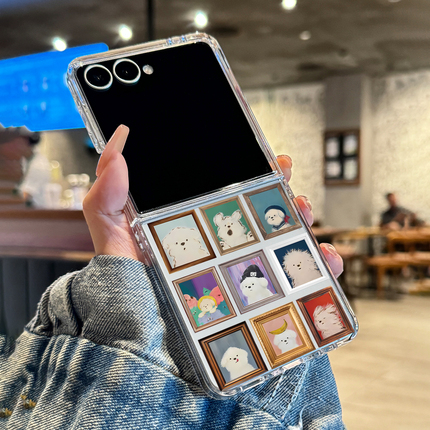 Suitable for Samsung Zflip7/Zflip6/Zflip5/Zflip4 Phone Case W24 New Foldable Screen Ultra-Thin Transparent Doodle Puppy Full-Cover Anti-Drop Hard Shell Protective Case for Men and Women