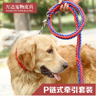 中大型犬金毛泰迪哈士奇拉布拉多p链项圈遛狗绳狗链子 牵引绳套装