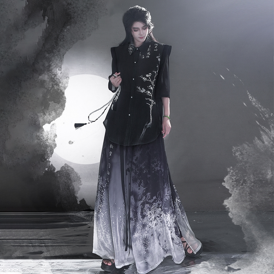 风雅司制原创新中式短袖衬衫墨梅