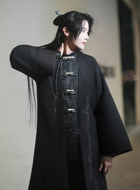 新中式玄门赦令风雅司制原创毛呢国风汉元素服男女日常黑色风衣帅