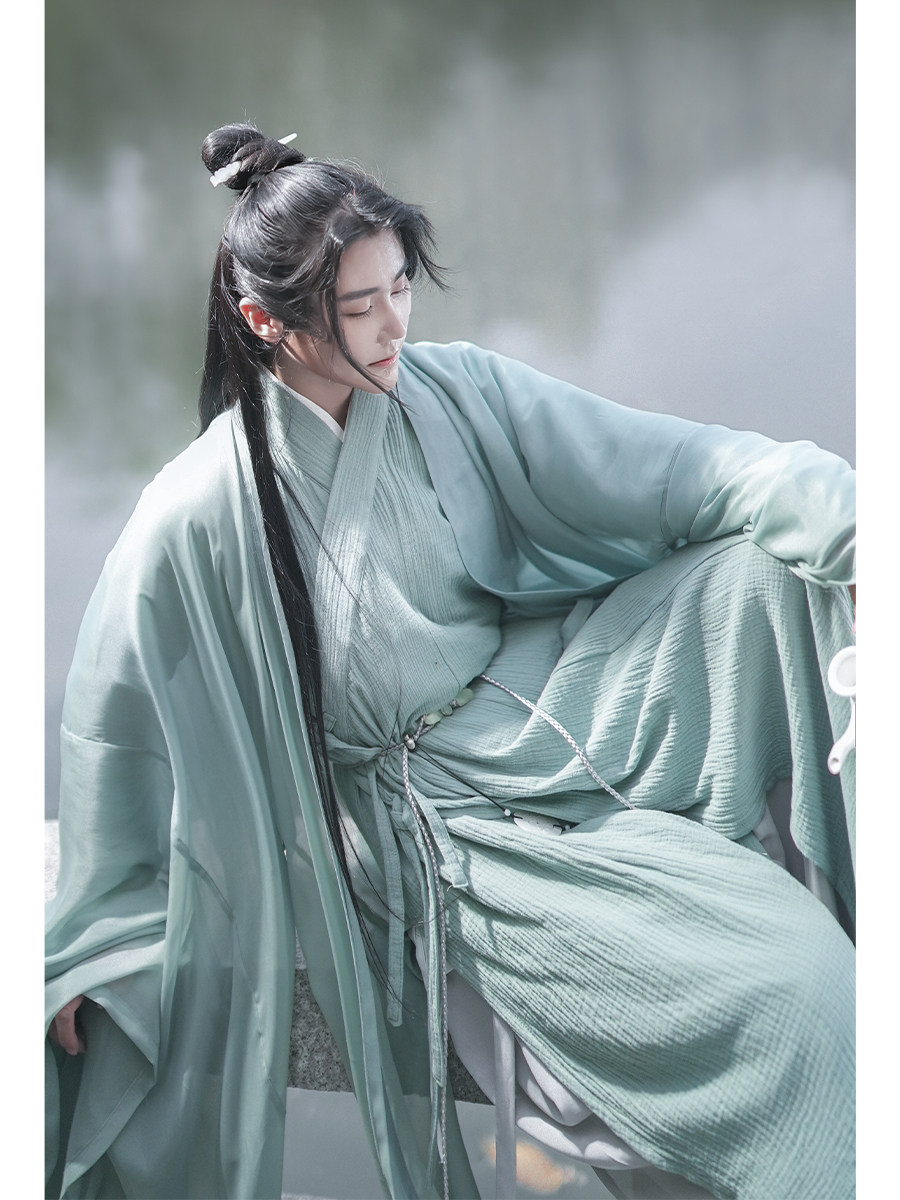 风雅司制原创【携酒挽风】棉麻宋交领长衫蓝绿直裰汉服男女仙魏晋