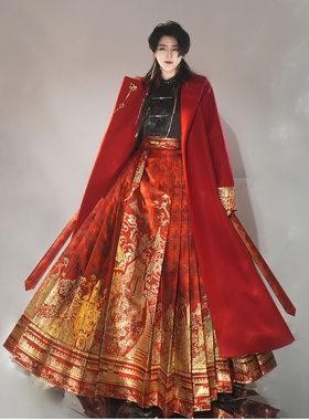 风雅司制原创新中式大衣长城龙的传人马面裙新年男女大码加长红金