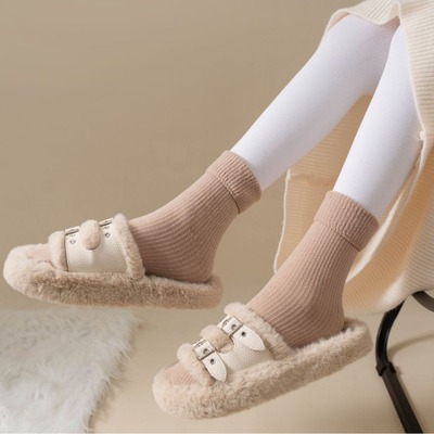 加绒加厚冬天袜子雪地袜保暖纯色