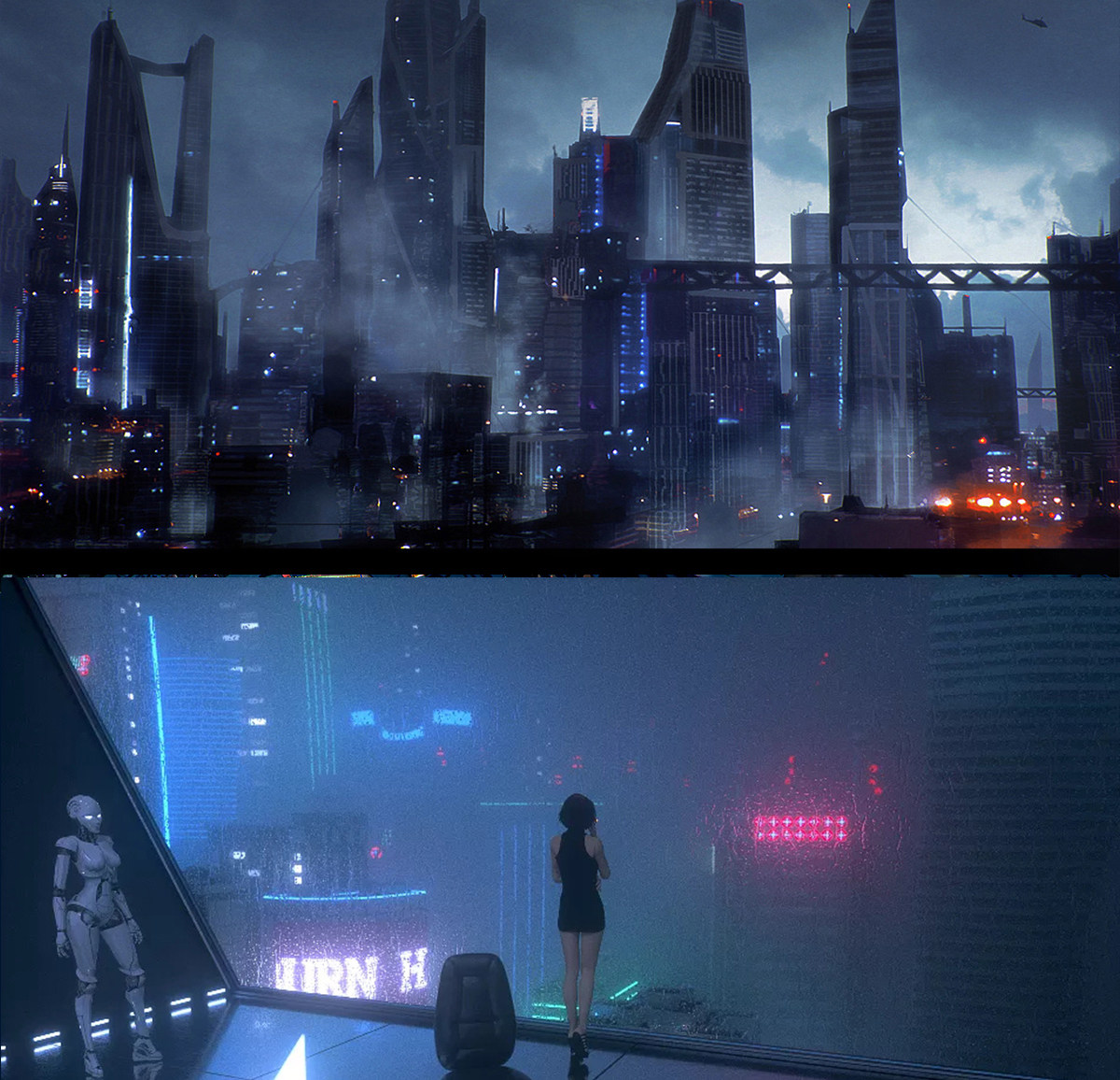 赛博朋克街景原画插画场景建筑街道概念图气氛图参考美术素材