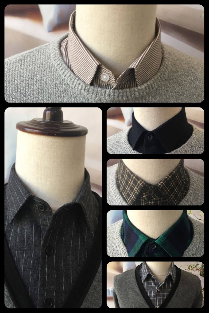 送家人假领子装饰领春秋冬纯棉磨毛衬衣领男 假领子男 尖领节约领