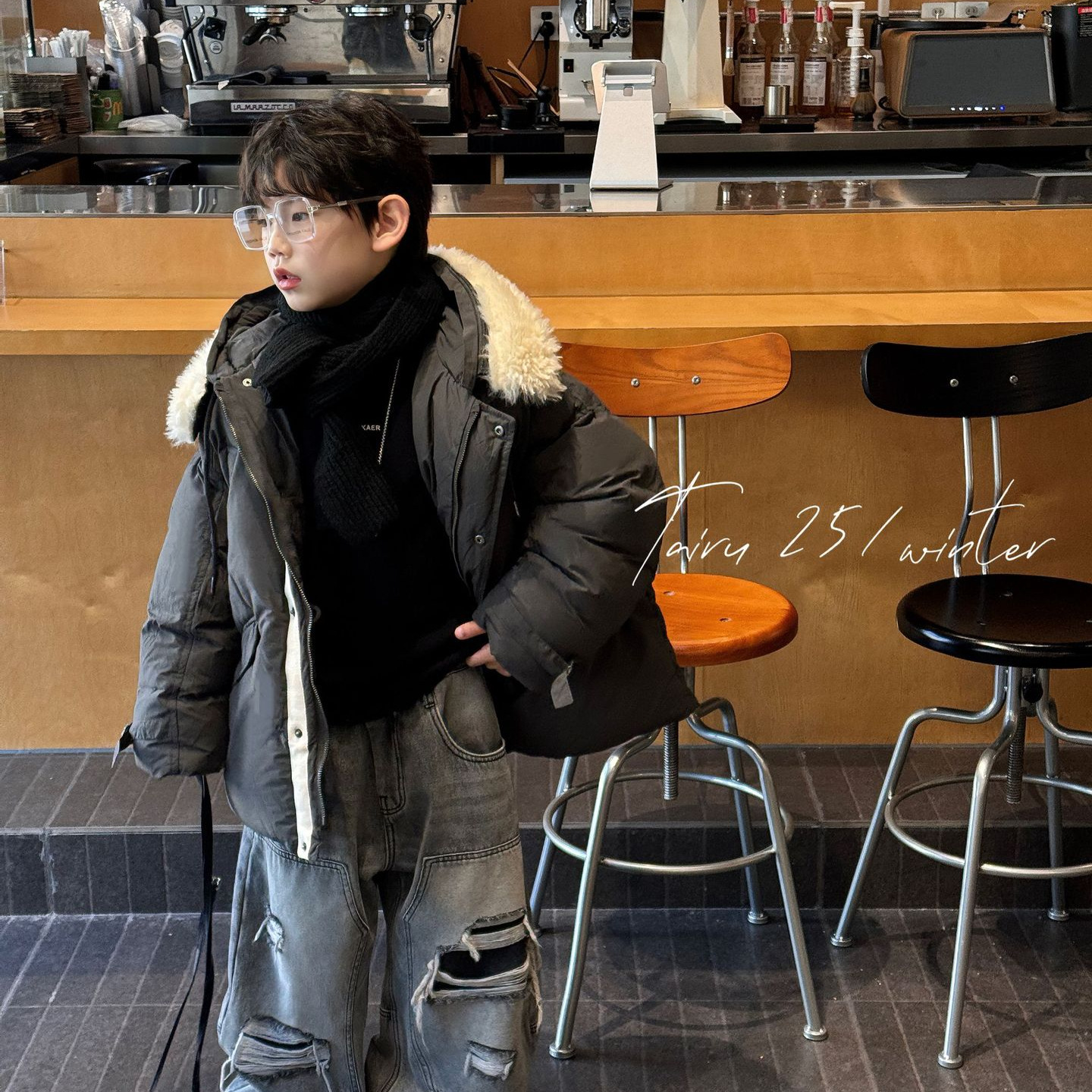 泰如2025冬季新品儿童韩版大毛领棉服外套男童洋气保暖派克服潮