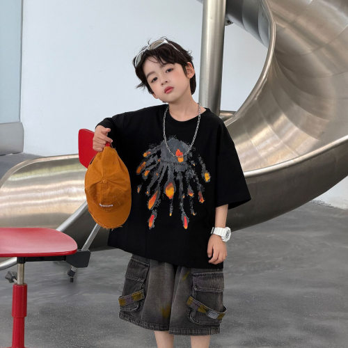 泰如2026夏季新款儿童美式帅气纯棉短袖T恤男童韩版休闲半袖上衣