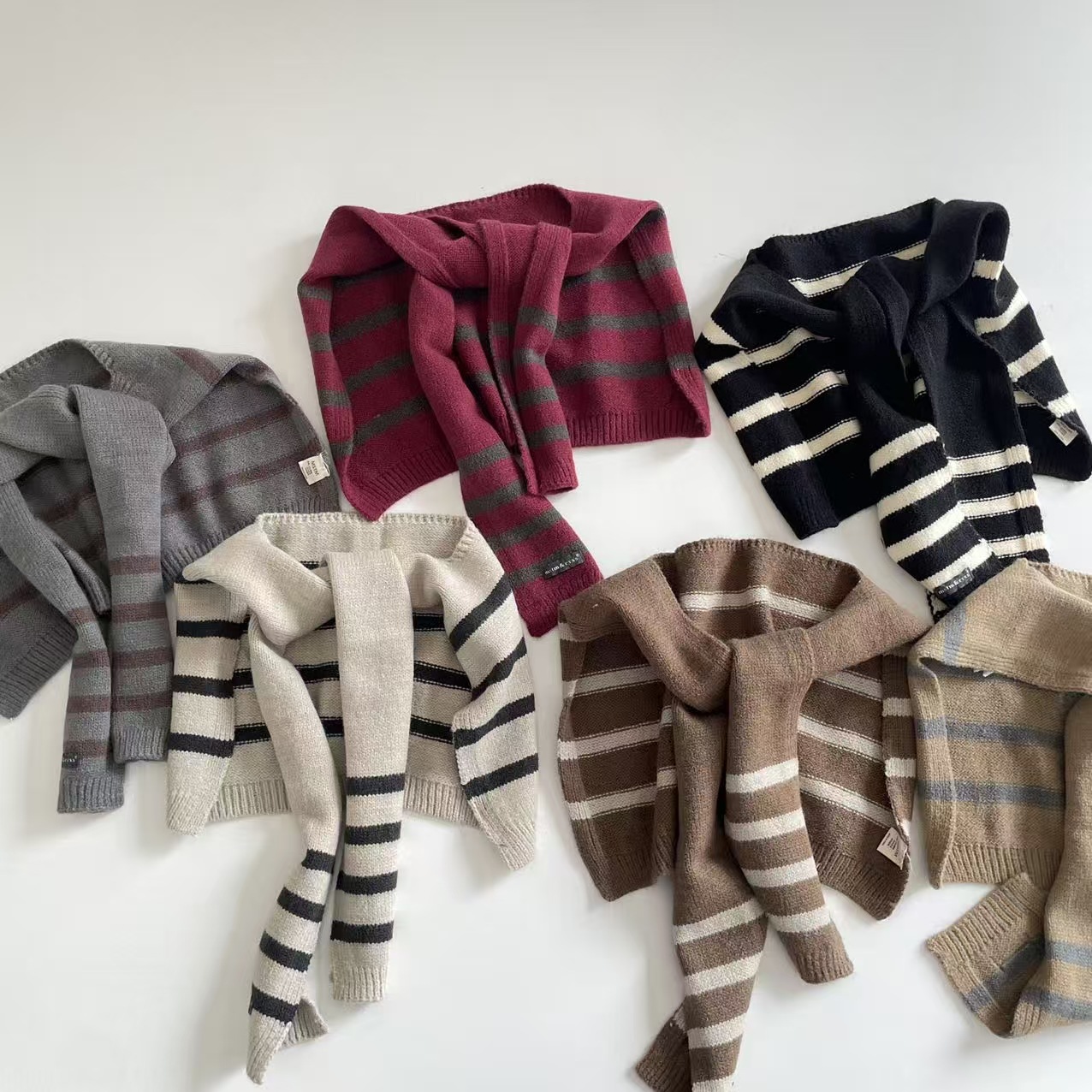 2025秋潮童韩版时尚多通途针织披肩儿童提花条纹围巾男童女童