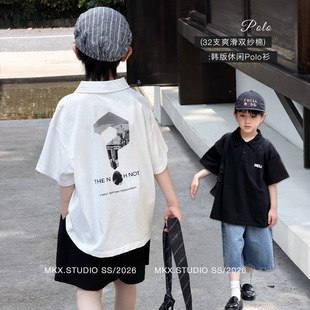 儿童夏装男童短袖t恤polo衫2026夏季新款小男孩日系翻领宽松上衣