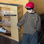 童酷2026男童春季 新款 可爱动物刺绣宝宝上衣百搭条纹圆领儿童卫衣