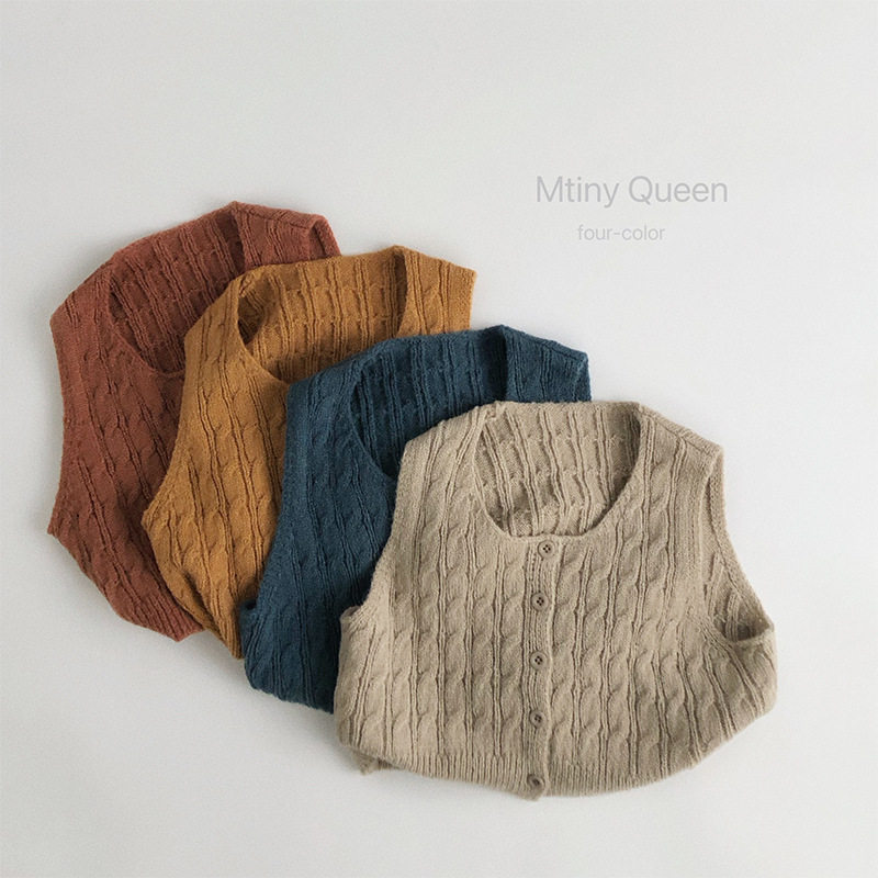 MQ超好看~韩版儿童毛衣春季马甲马海毛绞花男女宝宝复古针织毛衣