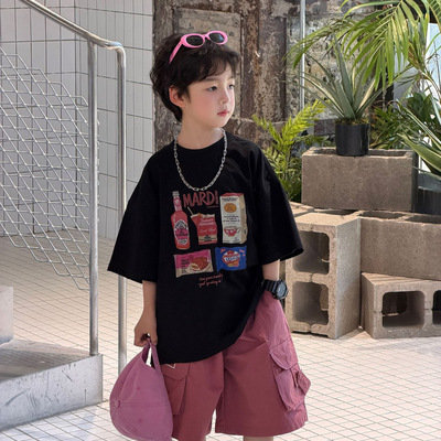泰如2026夏季新款韩版儿童美式纯棉印花T恤男童透气短袖上衣潮