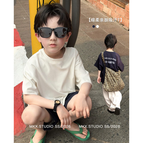 儿童夏装男童短袖T恤夏季2026童装中大童轻薄透气吸汗小男孩上衣t