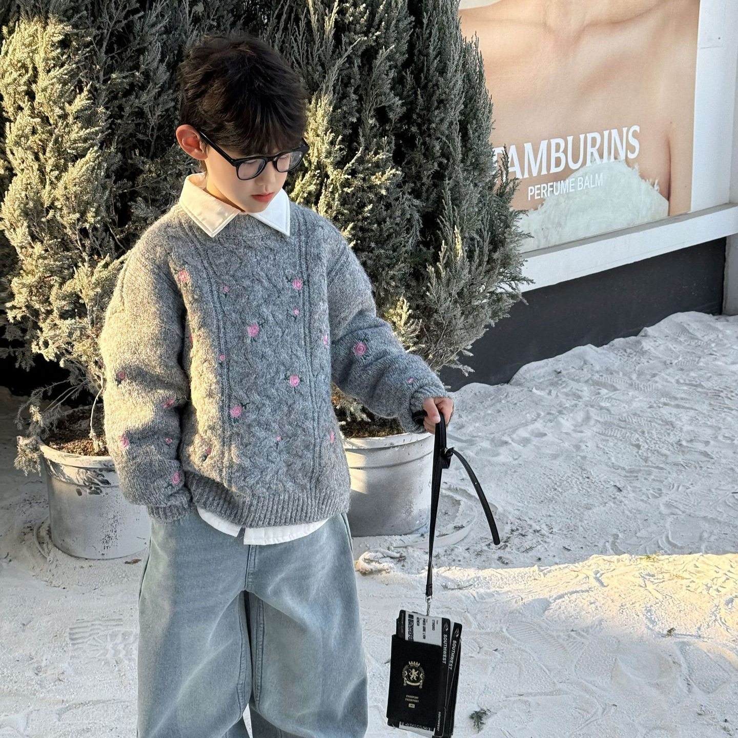 织里泰如 2025冬季韩版男童纯色加绒加厚保暖圆领毛衣儿童上衣潮