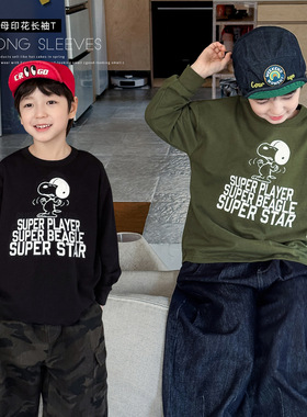 童酷2026男童春季新款洋气小狗印花贴标宝宝打底衫圆领儿童T恤潮