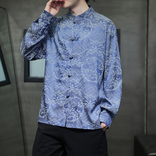 男装 冰丝衬衫 外套新中式 高级感提花上衣中国风唐装 休闲衬衣 男长袖