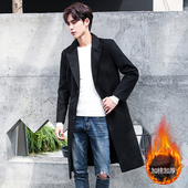 个性 韩版 英伦外套男装 加长款 风衣 秋冬男超长款 保暖男士 呢风衣修身