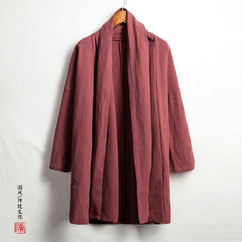 春秋佛系中国风男装外套中式伴郎服古代茶服礼服汉服戏服亚麻长袍