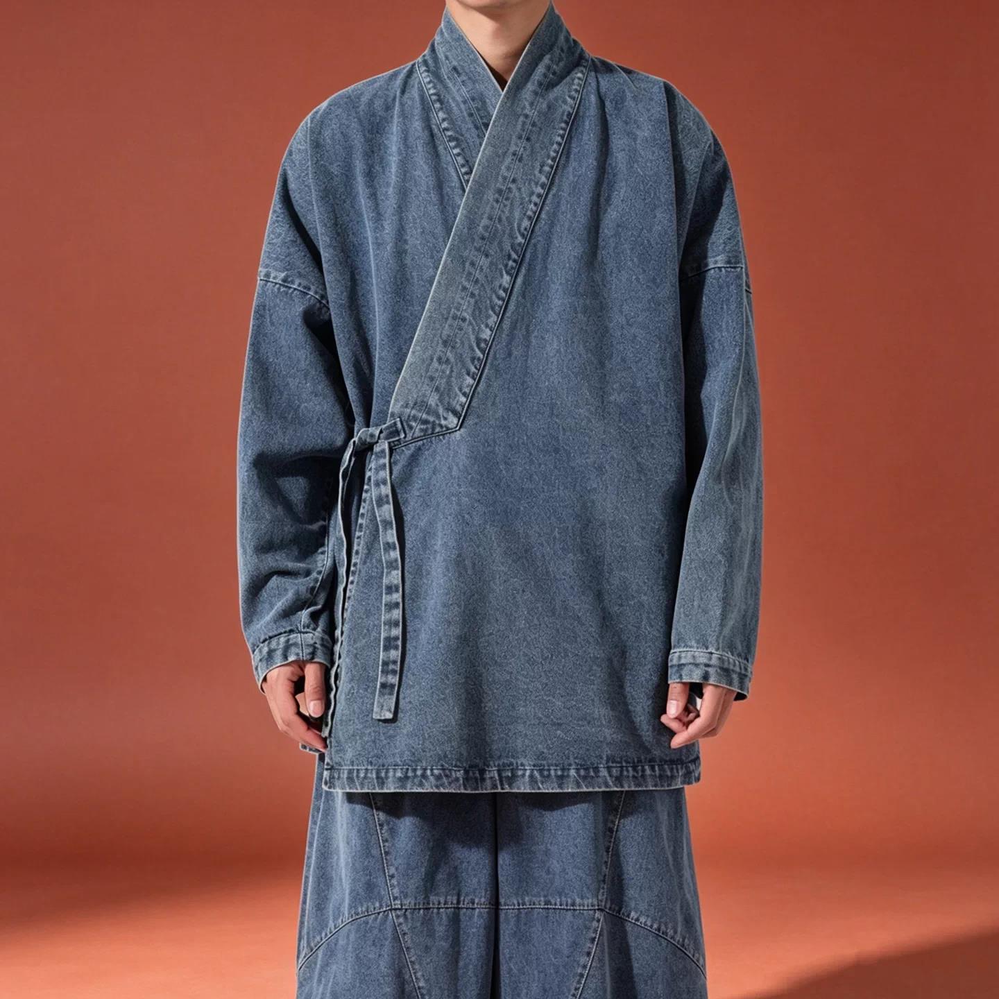 秋季日常改良明制汉服男中式斜门襟上衣交领右衽外套古风大码唐装图片