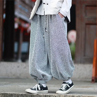 加绒加厚裤 束脚灯笼裤 子男胖子大码 潮流复古哈伦裤 阔腿休闲裤 冬季
