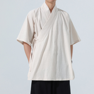 明制汉服男日常交领右衽上衣棉麻短袖短衫改良宋制传统斜襟道袍夏
