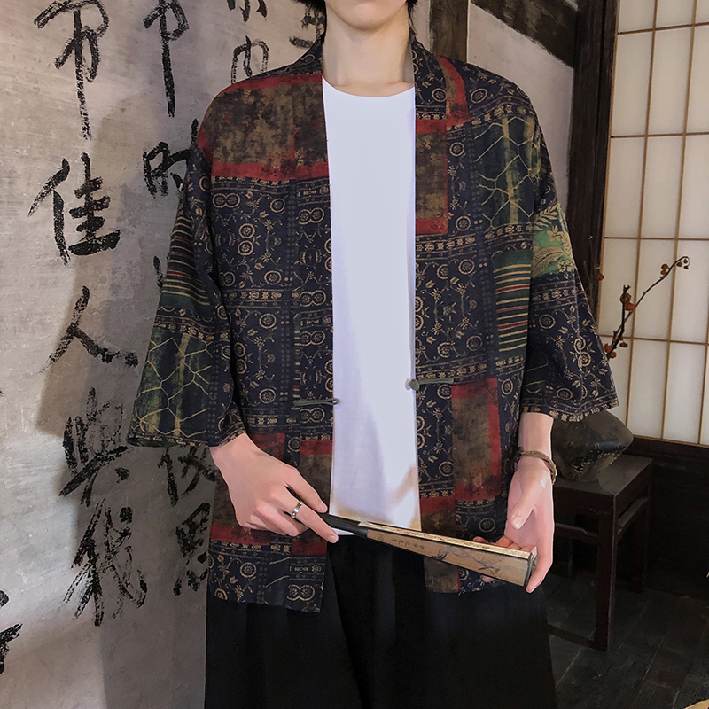 新中式亚麻衬衫国潮汉元素开衫防晒衣男民族风中国风改良汉服唐装