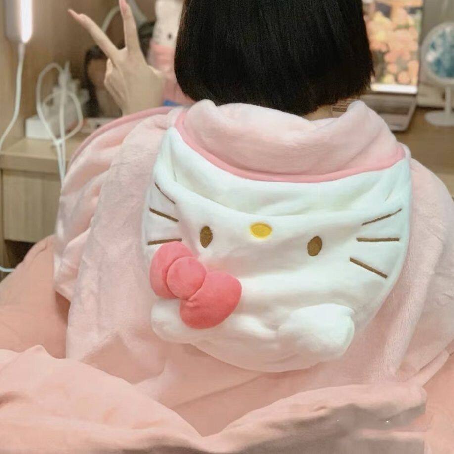 도시락 담요 HELLOKITTY 사무용품 헬로 키티 숄 담요 낮잠 수면 후드 에어컨 담요