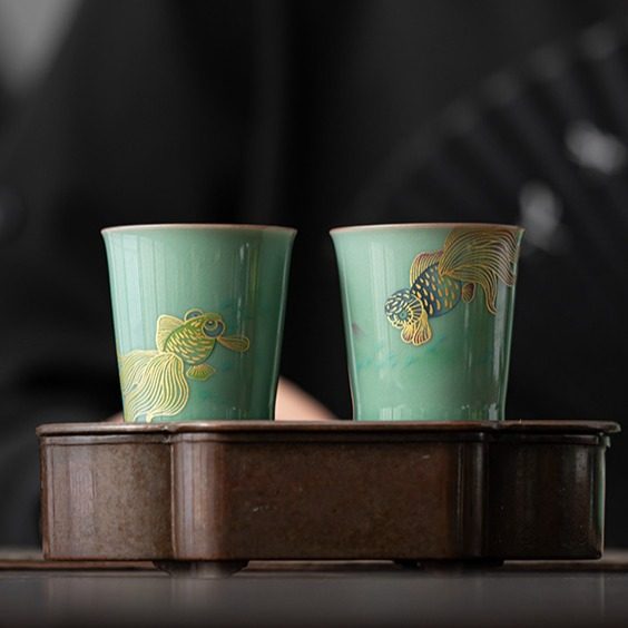 千代蜜青釉品茗杯陶瓷闻香杯金鱼直口小酒杯青瓷功夫茶具茶杯单杯,餐饮具,茶杯,淘宝优惠券,粉丝福利购,淘宝优惠卷