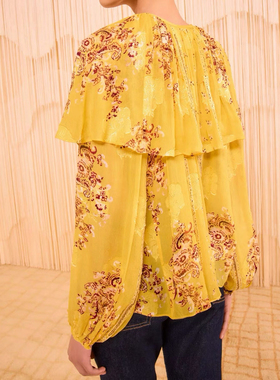 高端轻奢 ull@真丝混纺提花时尚斗篷款长袖宽松休闲衬衫