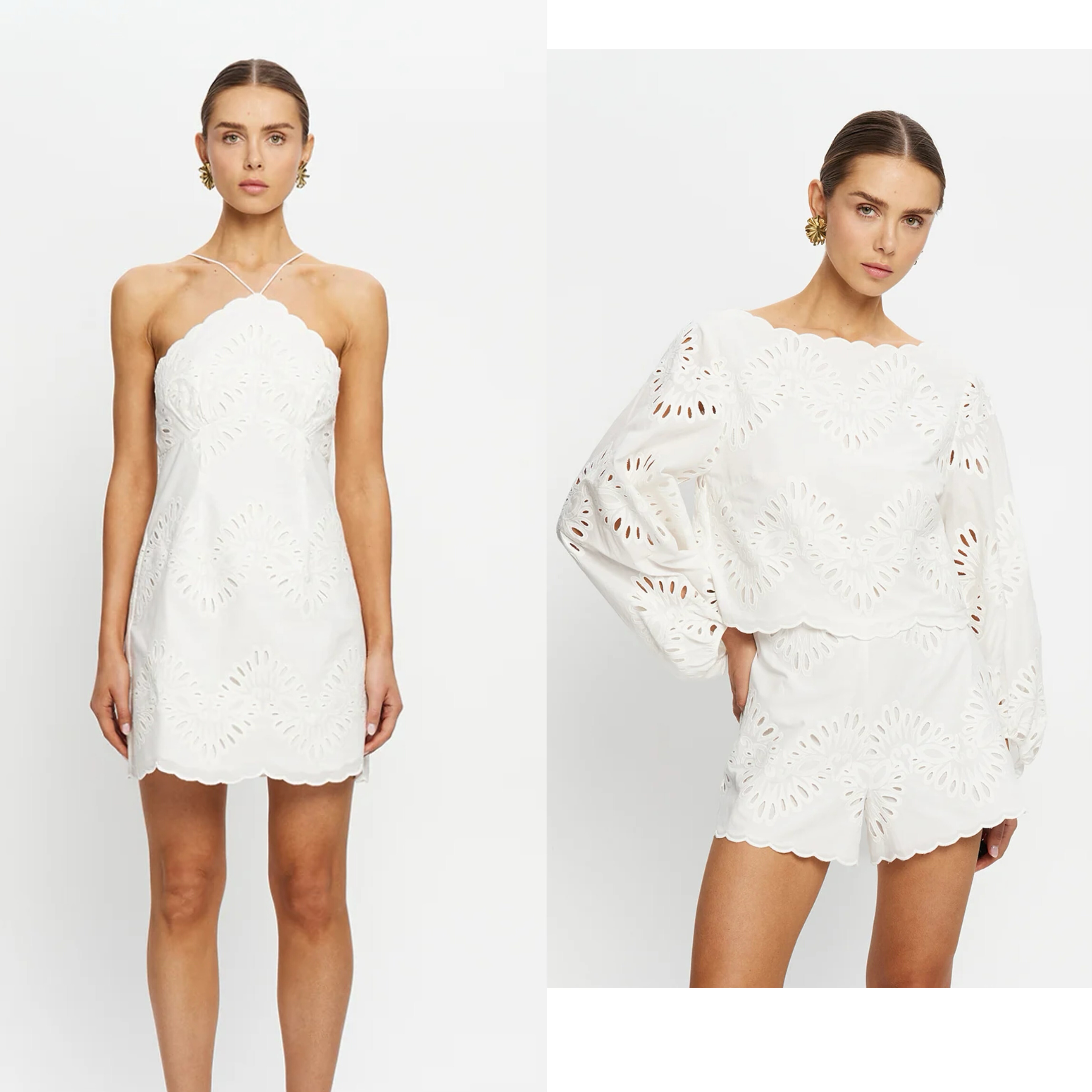 澳洲小众kiv 镂空刺绣挂脖吊带连衣裙 套装