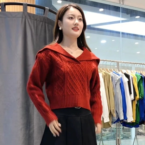 海军领毛衣女秋冬新款2023宽松套头小个子高腰短款针织衫长袖上衣