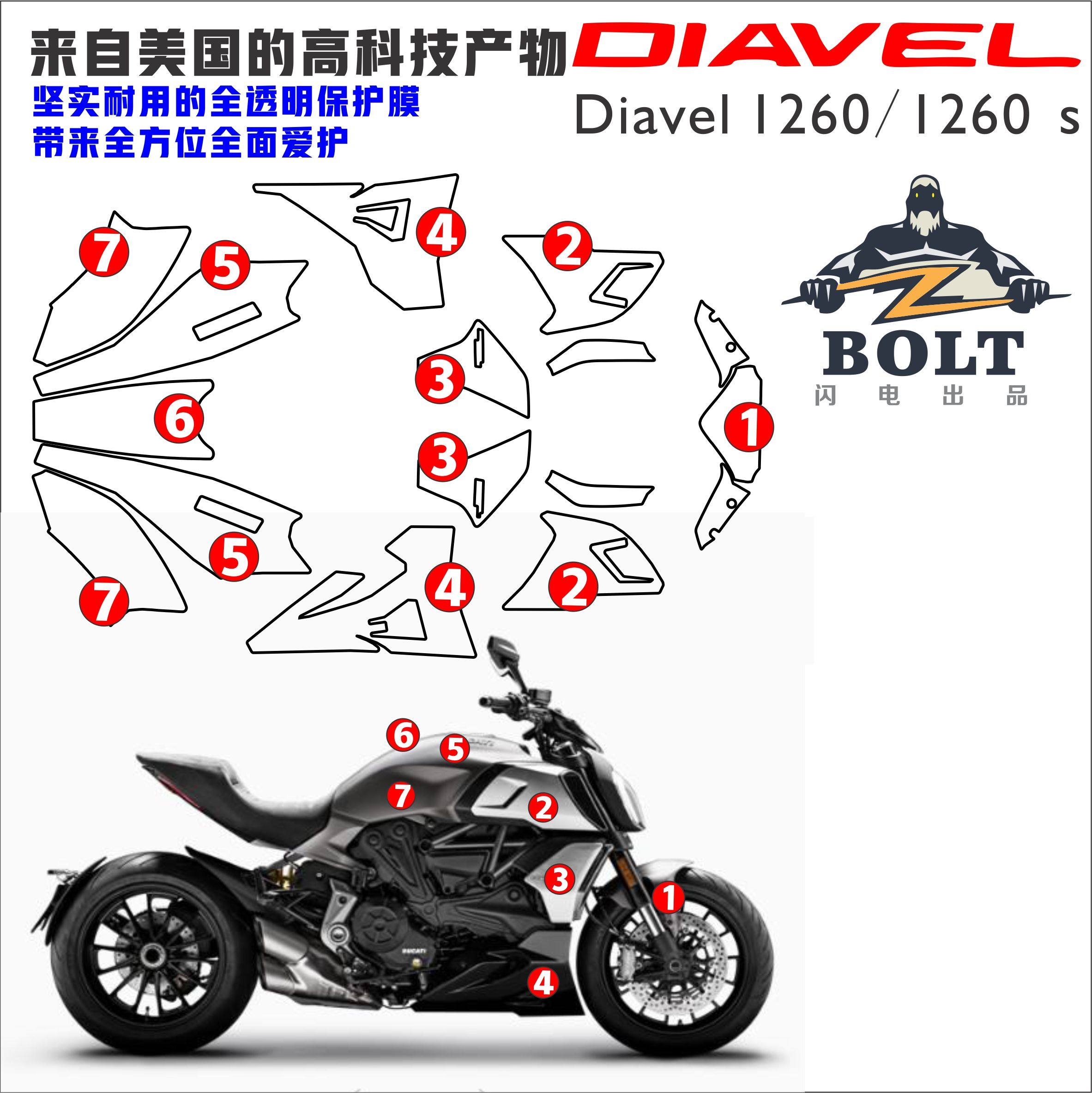 杜卡迪大魔鬼摩托车改装 1260s油箱耐刮保护套件磨砂贴纸车衣贴膜
