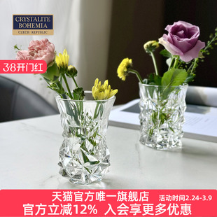 捷克进口水晶玻璃网红小花瓶ins干花装饰客厅摆件玻璃花瓶北欧风