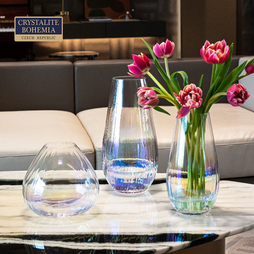 捷克棱镜水晶玻璃花瓶透明炫彩