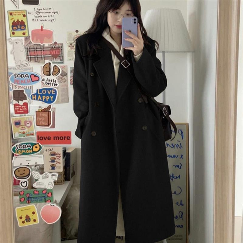 黑色毛呢外套女法式赫本风大衣2025高级感中长款韩系秋冬小个子女