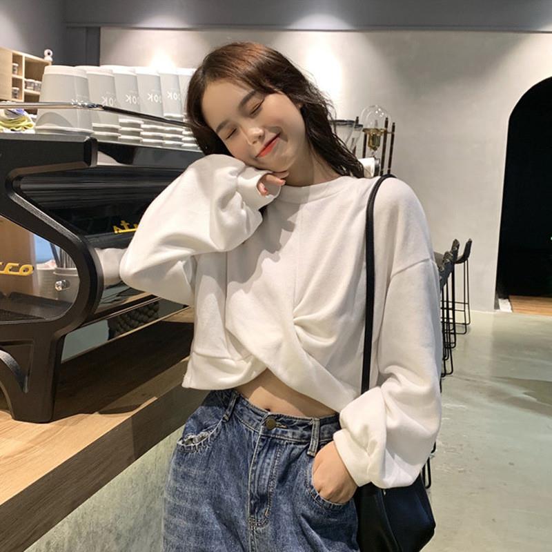 短款卫衣女宽松韩版2025新款秋季薄款露脐长袖设计感上衣服潮ins