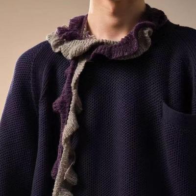 CGYYDS秋冬马海毛羊毛螺旋编织荷叶流苏双色凹造型针织围巾