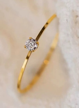 钛钢锆石戒指 不掉色极细四爪单钻小锆石戒指简约气质素圈JZ004