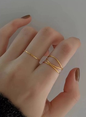 钛钢戒指 不掉色法式ins风多层戒指三层交织设计感食指戒JZ029