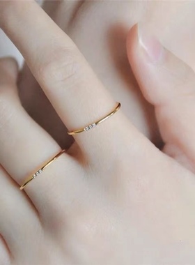 钛钢戒指 不掉色洗手不用摘光面微镶三颗小锆石戒指JZ024