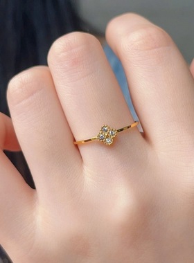 钛钢戒指 不掉色幸运四叶草闪钻戒指轻奢小众设计中指食指指环