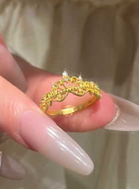 钛钢戒指 带钻皇冠戒指女轻奢高级感甜美少女感开口可调节JZ095