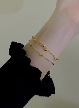 钛钢手链 不掉色多层叠戴幸运珠手链女款高级感女士金色珠子SL501