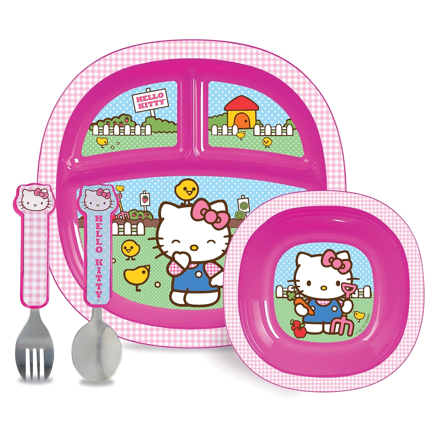 美国Munchkin Hello Kitty儿童分隔碗带叉勺餐具宝宝喂食碗辅食碗