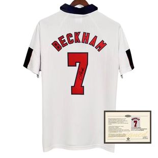 英格兰国家队复古版足球服 贝克汉姆签名球衣经典短袖运动上衣