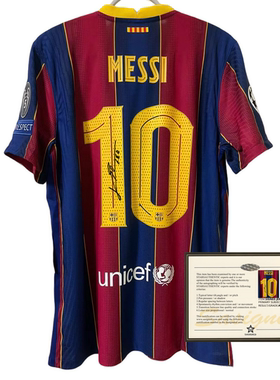 20-21赛季巴萨主场梅西 复古 印签签名球衣messi soccer jersey