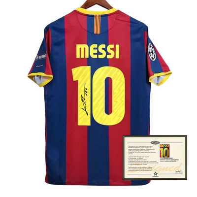 10-11赛季巴萨主场梅西 经典复古 印签签名球衣soccer jersey