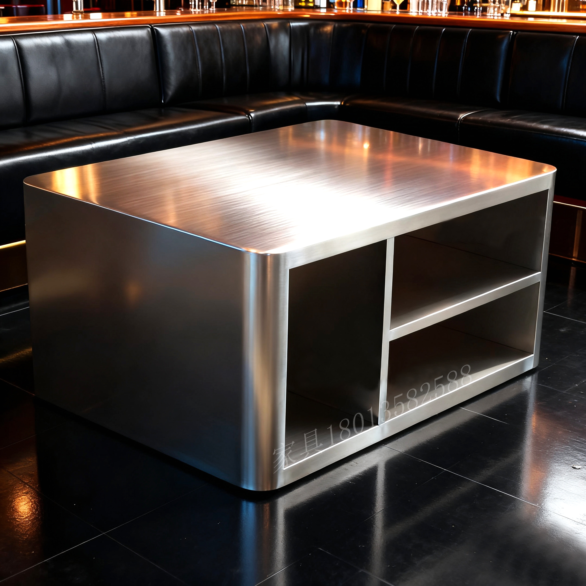 酒吧卡座拉丝不锈钢茶几定制