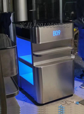 酒吧桌散台不锈钢拉丝发光桌夜场散座简约高卡高台高脚定制吧桌