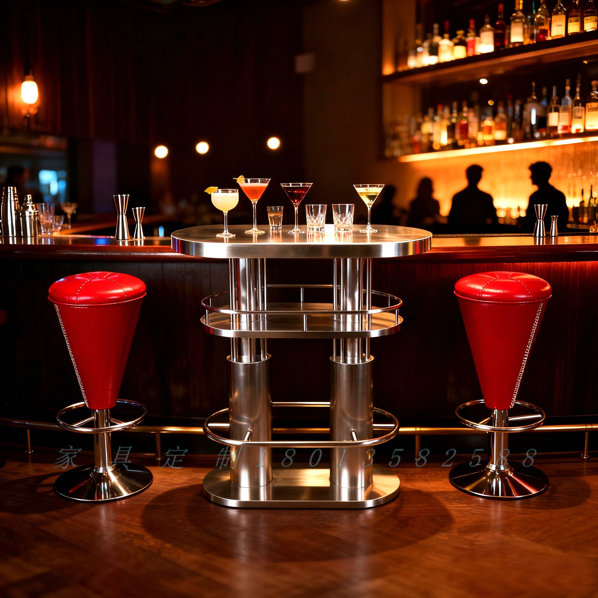 不锈钢酒吧桌椅高脚桌吧凳KTV酒吧国外夜场定制发光吧台吧椅组合
